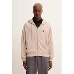 Bombažen pulover Tommy Jeans moški, rjava barva, s kapuco, DM0DM22080