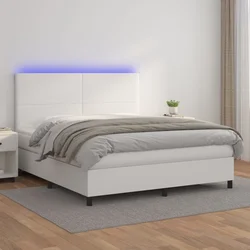 Krevet box spring s madracem LED bijeli 180x200 cm umjetna koža