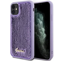Guess Ovitek Sequin Script kovinsko vijoličen za iPhone 11