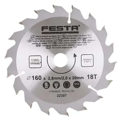 Kružna testera za drvo TCT 160mm x 2,8/2,0mm x 20mm 18T Festa