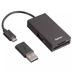 Hama 1-portni USB 2.0 hub Hama s OTG funkcijom, s ugrađenim čitačem SD kartica crni