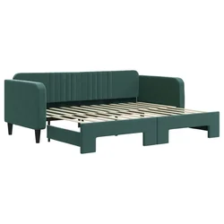 Vidaxl Izvlečna dnevna postelja temno zelena 90x200 cm žamet