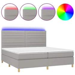 Vidaxl Box spring postelja z vzmetnico LED sv. siva 200x200 cm blago