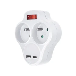 Solight P99USBC - razdelna utičnica sa USB-A i USB-C punjačem i prekidačem, 2x10 A, bela