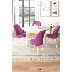 Hanah Home Set Trpezarijski sto i 4 stolice, Ljubičasto-beli