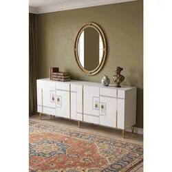Hanah Home komoda Ilay 180, 180 cm, bela / zlatna