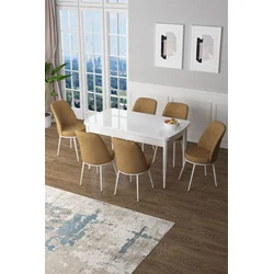 Hanah Home Set Trpezarijski sto i 6 stolica Zen, Oker-beli