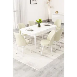 Hanah Home trpezarijski set Rax, sto na razvlačenje i 6 stolica, bela ploča, krem tkanina Babyface