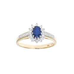 DIAMANT LETERNEL Prstan Cluster-Ring aus 375 Gelbgold mit Diamant mit Saphir zlata