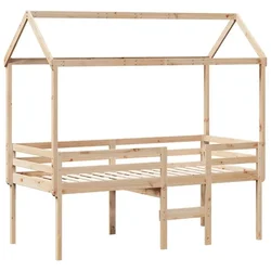 Vidaxl Visoka postelja s streho 90x190 cm trdna borovina