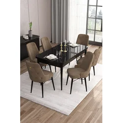Hanah Home Set Trpezarijski sto i 6 stolica Are, Braon-crni