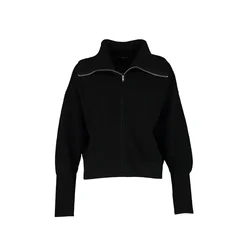Trendyol Curve Black Turn-down Collar Zippered Crop Knitwear Cardigan