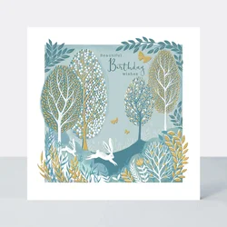 Rachel Ellen Čestitka Beautiful Birthday Rabbit & Trees