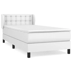 Vidaxl Box spring postelja z vzmetnico bel 90x190 cm umetno usnje