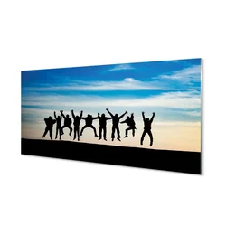 tulup.si Steklena slika Sky oblaki ljudi 100x50 cm 4 obešalnika
