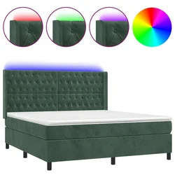 Vidaxl Box spring postelja z vzmetnico LED tem. zelena 160x200cm žamet