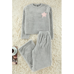 Trendyol Gray Star Embroidered Striped Winter Wellsoft Knitted Pajama Set