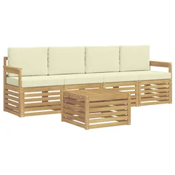 Set vanjskih sofa s jastukom 5 pcs Bijela i krem Poliester