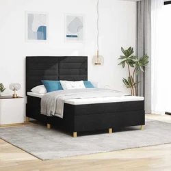 LED Box Spring Krevet s madracem Crna 140 x 190 cm tkanina