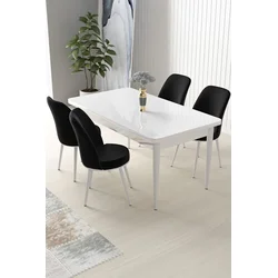 Hanah Home Set Trpezarijski sto i 4 stolice Nil, Crno-beli