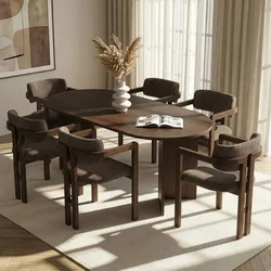 HANAH HOME Set Trpezarijski sto i 6 stolica Meridia 6 Milano Walnut Dark Walnut Brown