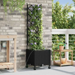 Vrtni planter s navodnjavanjem i kotačima Crna 40 x 40 x 148 cm
