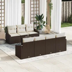 vidaXL Kavčna garnitura 8 kos Rjava in krem 55 x 55 x 37 cm poli ratan