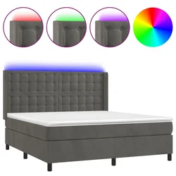 Vidaxl Box spring postelja z vzmetnico LED temno siva 160x200 cm žamet