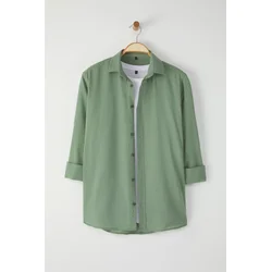 Trendyol Khaki Regular Fit Epaulette Wrinkled Effect Linen Look Shirt