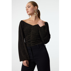 Trendyol Gold Carmen Collar Sparkly Knitted Bodysuit