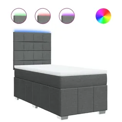 Vidaxl Box spring postelja z vzmetnico temno siva 90x190 cm blago