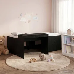 Krevet za djecu s visokim okvirom i stolom Crna 80 x 200 cm