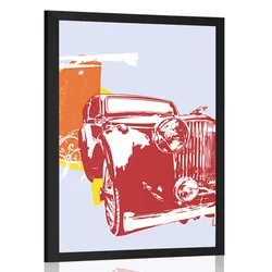 Plakat retro avto z abstrakcijo - 30x45 white