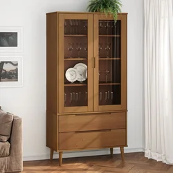 shumee Vitrina MOLDE rjava 90x35x175 cm trdna borovina
