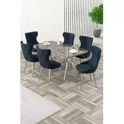 HANAH HOME Rasklopivi trpezarijski sto i stolice (7 delova) Esla Anthracite Chrome
