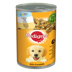 Pedigree Junior, piščančje meso v aspiku, v pločevinki 400 g