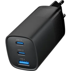 TA-UC-PDQC65-01-BK Gembird 3-port 65 W GaN USB PowerDelivery fast charger, black