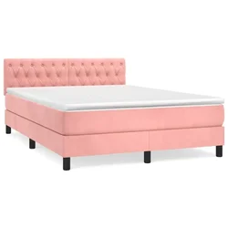 Vidaxl Box spring postelja z vzmetnico roza 140x190 cm žamet