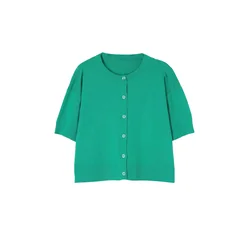 Trendyol ženski duks Wardrobe Essentials Green Knitwear Short Sleeve Cardigan Twoaw27Hi00077