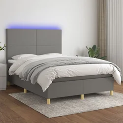 Vidaxl Box spring postelja z vzmetnico LED temno siva 140x190 cm blago