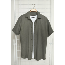 Trendyol Khaki Regular Fit Short Sleeve Textured Knitted Shirt