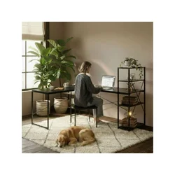 BOLZZ Ugaoni radni sto sa policama – Black LOFT ModernHome