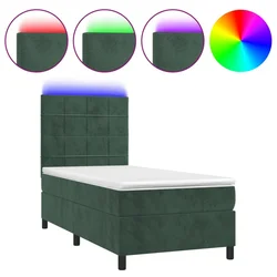 Vidaxl Box spring postelja z vzmetnico LED tem. zelena 80x200 cm žamet