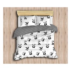 Aberto Design Komplet posteljina Panda, 200x220 cm, Crna-Bela