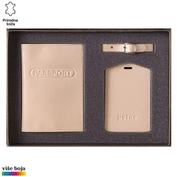 Princ Leather Poklon set za putovanje, Tag za kofer i futrola za pasoš, Bež