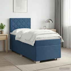 Vidaxl Postelja boxspring z vzmetnico Modra 100 x 200 cm Blago
