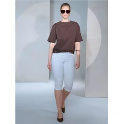 Sinsay - Pamučna majica sa ukrasnom čipkom - braon