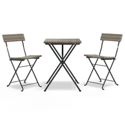 3-dijelni sklopivi bistro set od poliratana sivi