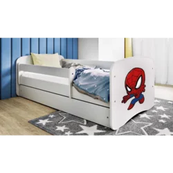 Drveni Dečiji Krevet Spiderman Sa Fiokom - Beli - 180X80 Cm