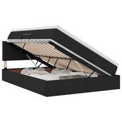 Vidaxl LED Postelja za Shranjevanje z Blazino Črna 140 x 190 cm Blago